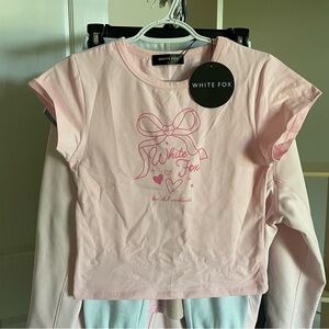 White Fox pink cropped baby tee